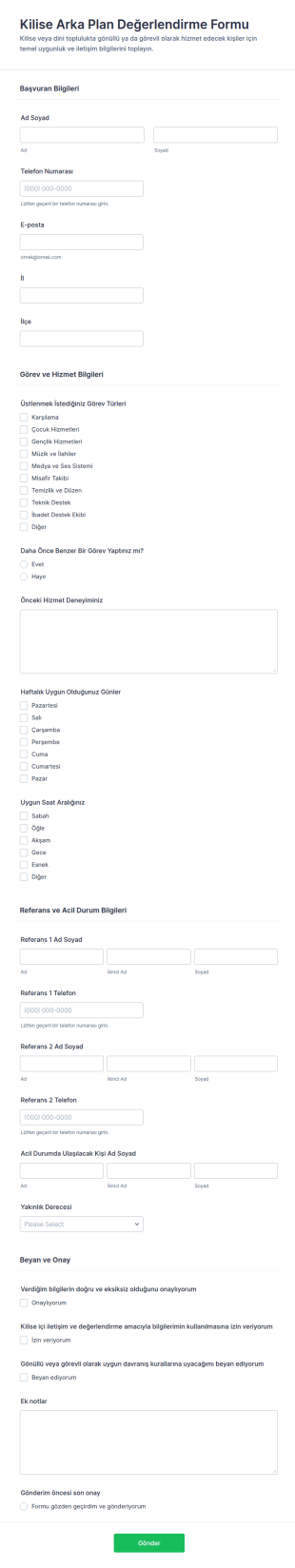 İnanç Temelli Arka Plan Kontrolü Form Şablonu