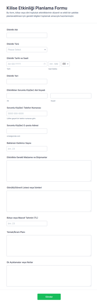 İnanç Topluluğu Etkinlik Planlama Form Şablonu