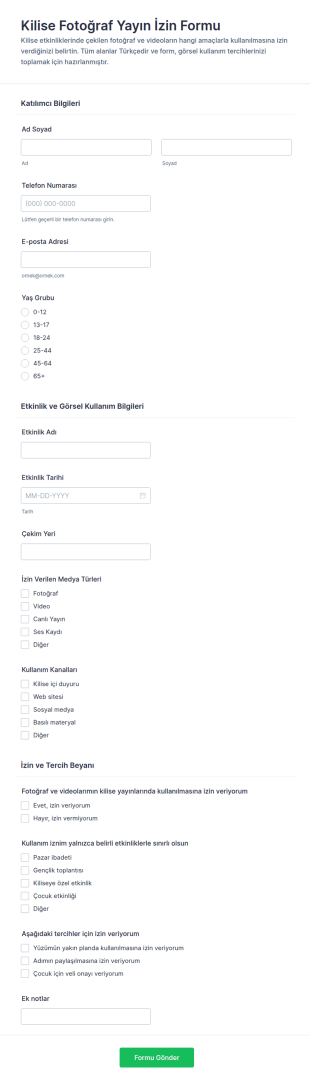 İnanç Topluluğu Fotoğraf Paylaşım İzni Form Şablonu