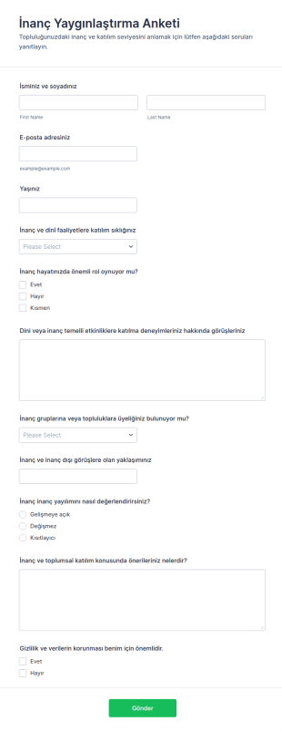 İnanç Yaygınlaştırma Anketi Form Şablonu