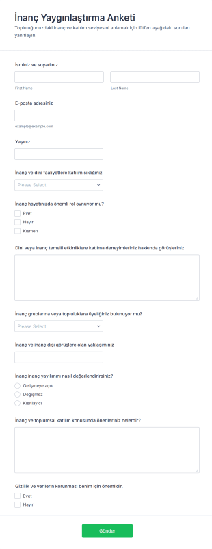İnanç Yaygınlaştırma Anketi Form Şablonu