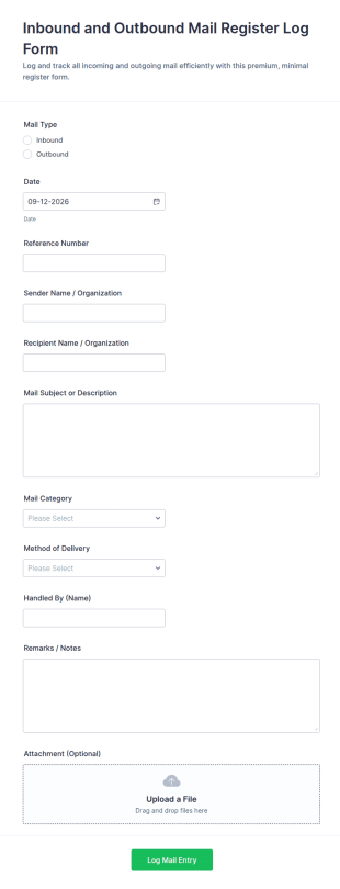 Inbound And Outbound Mail Register Log Form Template