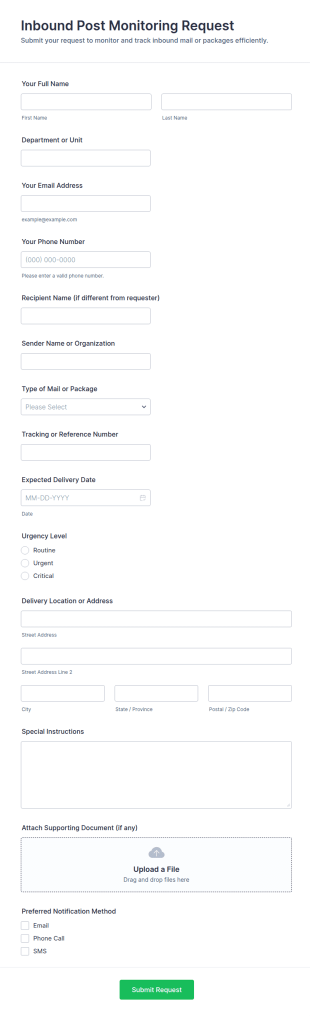 Inbound Post Monitoring Request Form Template