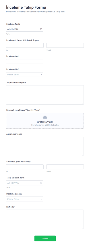 İnceleme Takip Form Şablonu