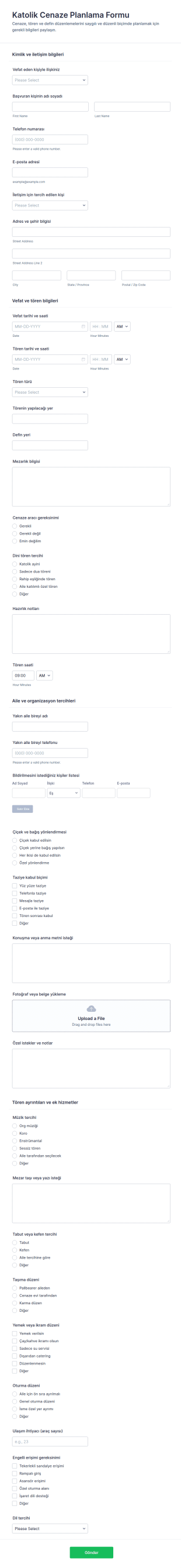İncelenmiş Cenaze Planlama Form Şablonu
