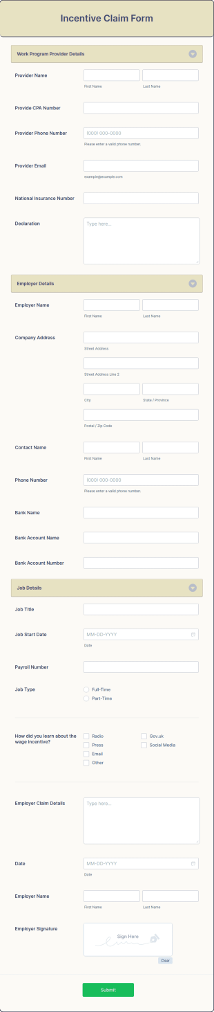 Incentive Claim Form Template