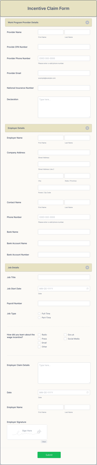 Incentive Claim Form Template