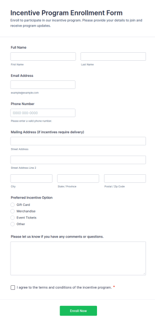 Incentive Program Enrollment Form Template