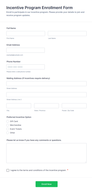 Incentive Program Enrollment Form Template