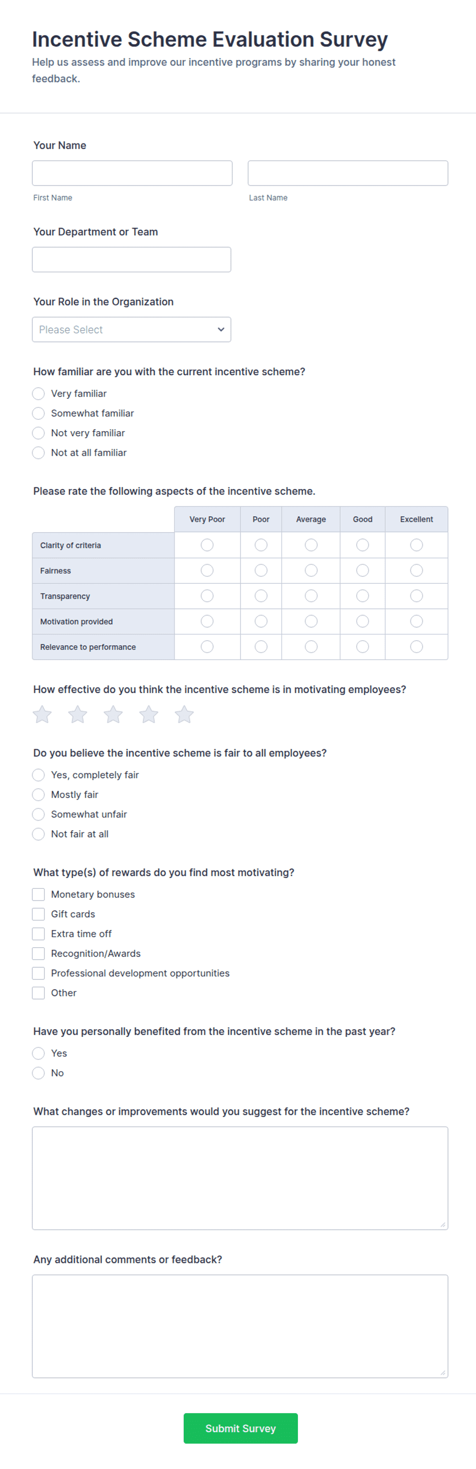 Incensive Form Incentive Scheme Evaluation Survey Form Template | Jotform