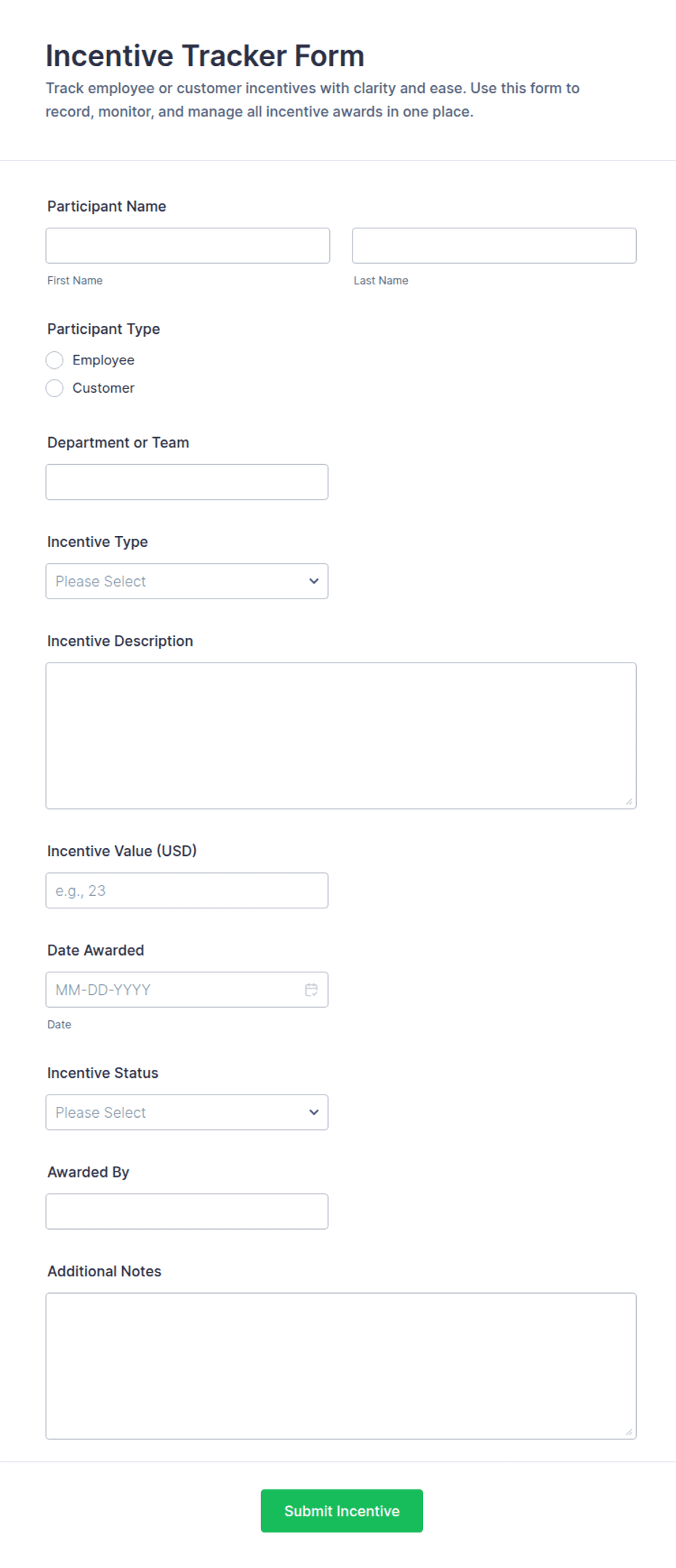 Incentive Tracker Form Template | Jotform