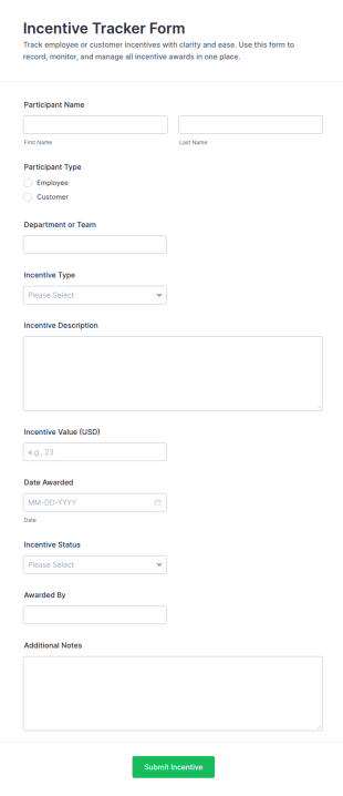 Incentive Tracker Form Template