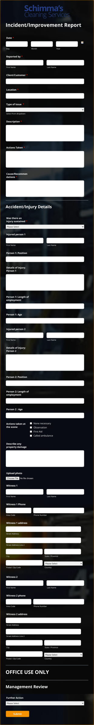 Schimmas Cleaning Incident And Improvement Report Form Template