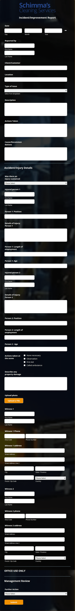 Schimmas Cleaning Incident And Improvement Report Form Template