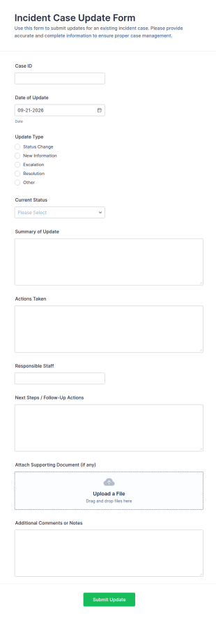 Incident Case Update Form Template