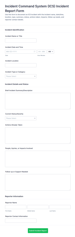 Incident Command System Incident Report Form Template