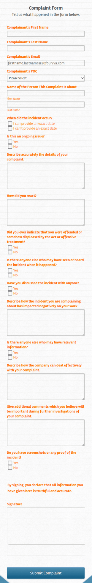 Incident Complaint Form Template