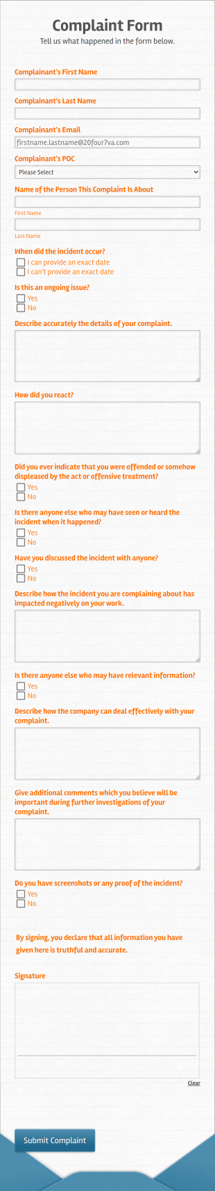 Incident Complaint Form Template