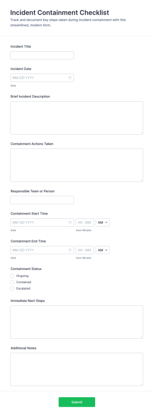 Incident Containment Checklist Form Template