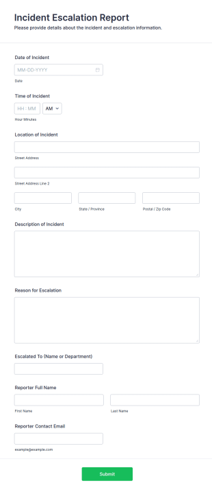 Incident Escalation Report Form Template