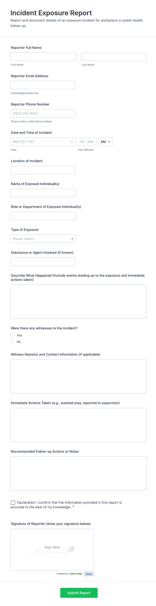 Incident Exposure Report Form Template