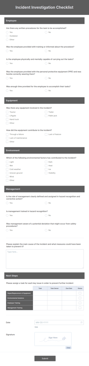 Incident Investigation Checklist Form Template