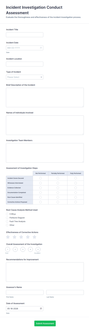 Incident Investigation Conduct Assessment Form Template
