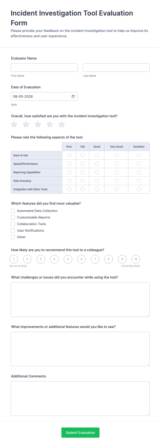 Incident Investigation Tool Evaluation Form Template
