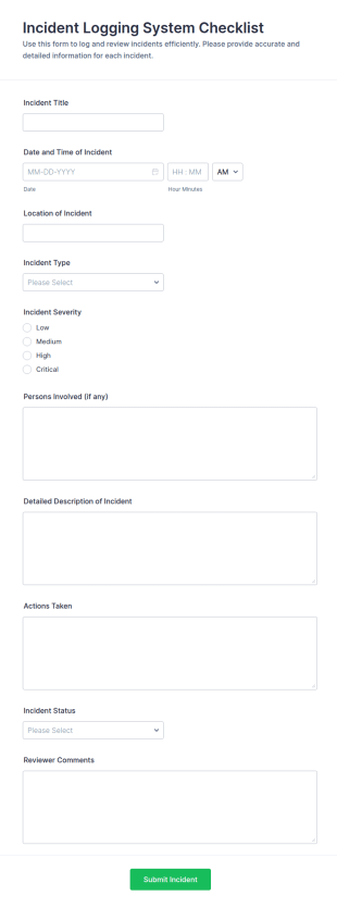 Incident Logging System Checklist Form Template