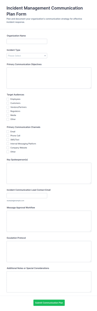 Incident Management Communication Plan Form Template