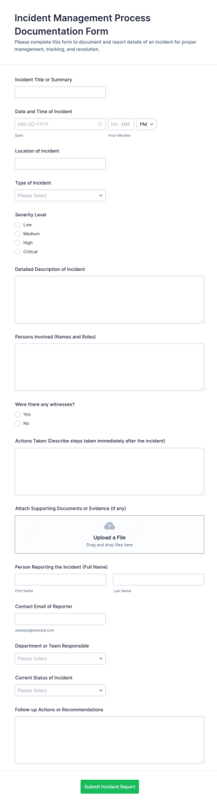 Incident Management Process Documentation Form Template