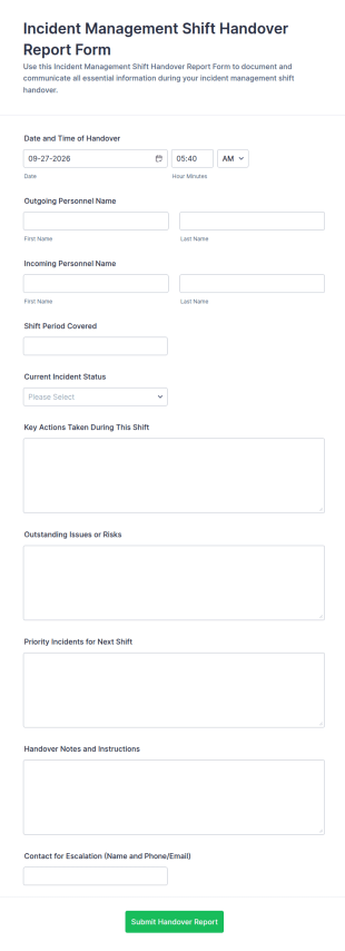 Incident Management Shift Handover Report Form Template