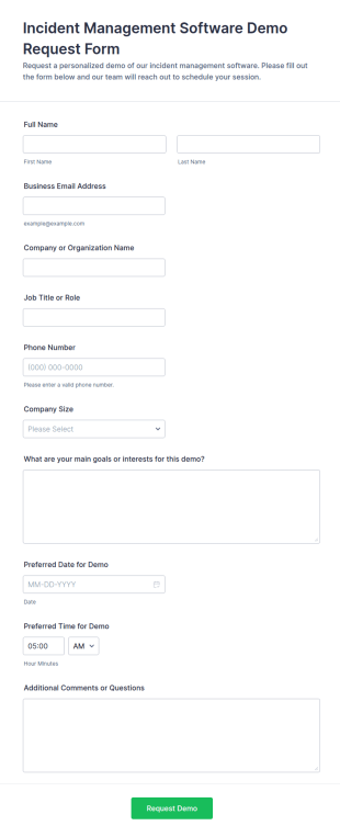 Incident Management Software Demo Request Form Template