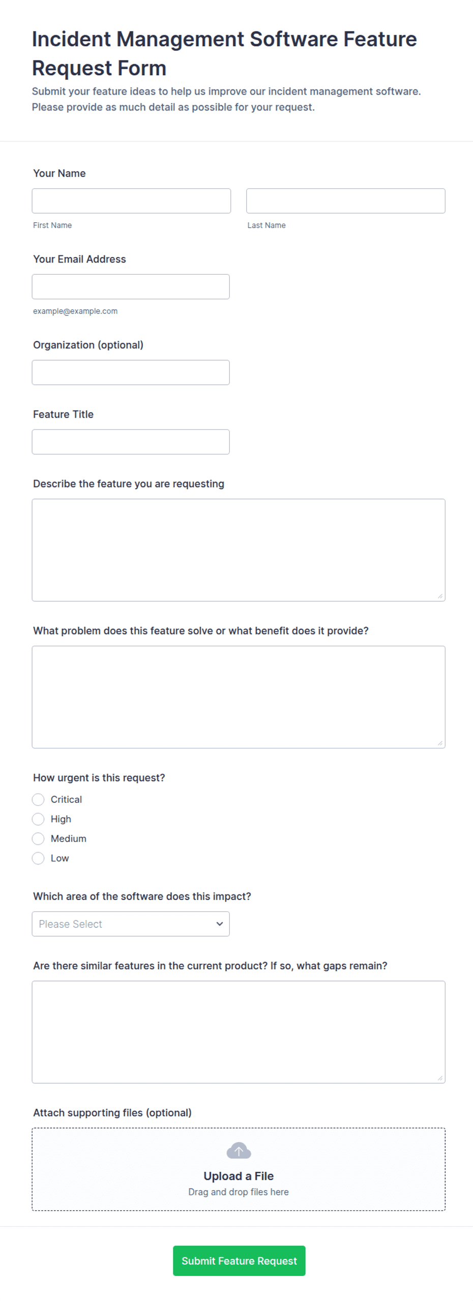 Incident Management Software Feature Request Form Template | Jotform