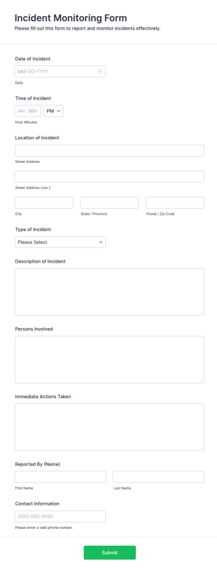 Incident Monitoring Form Template