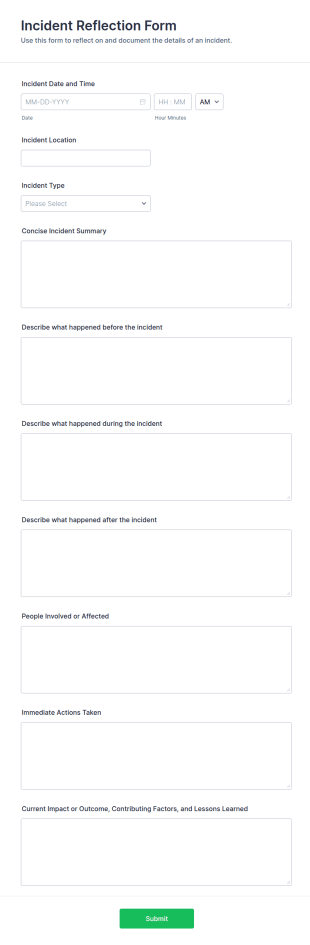 Incident Reflection Form Template