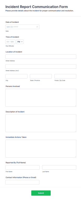 Incident Report Communication Form Template
