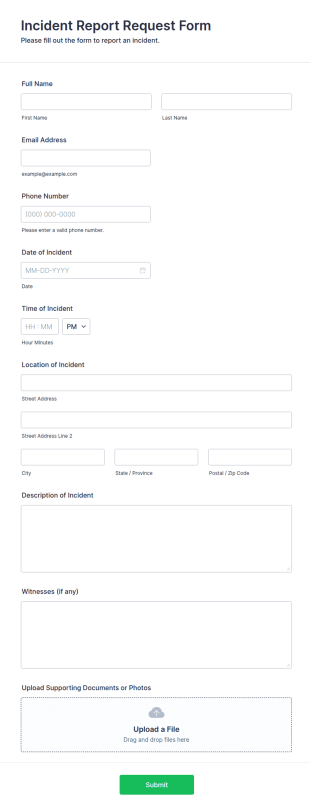 Incident Report Request Form Template