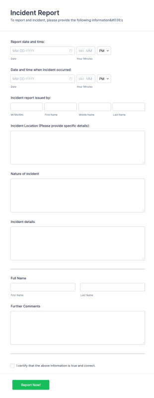 Incident Report Form Template