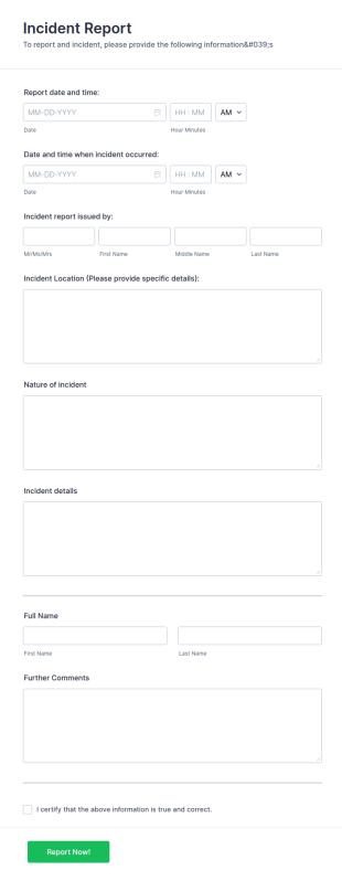Incident Report Form Template