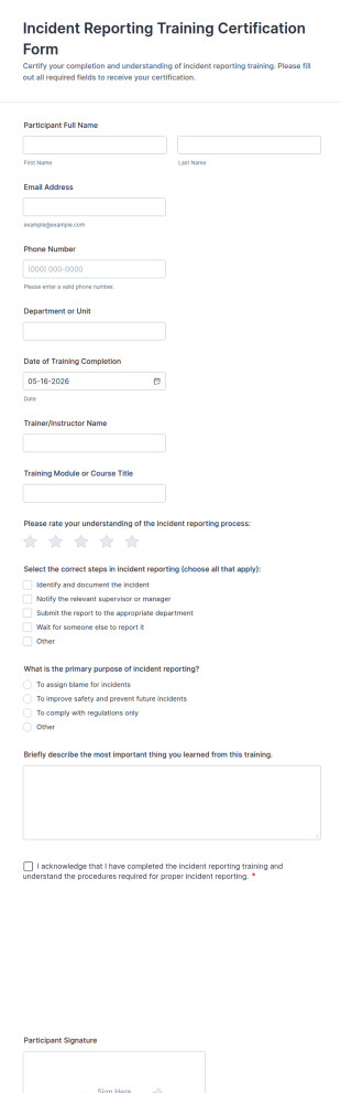 Incident Reporting Training Certification Form Template