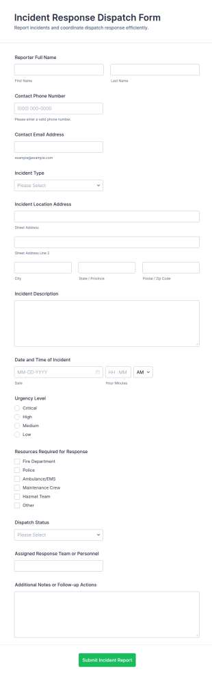 Incident Response Dispatch Form Template