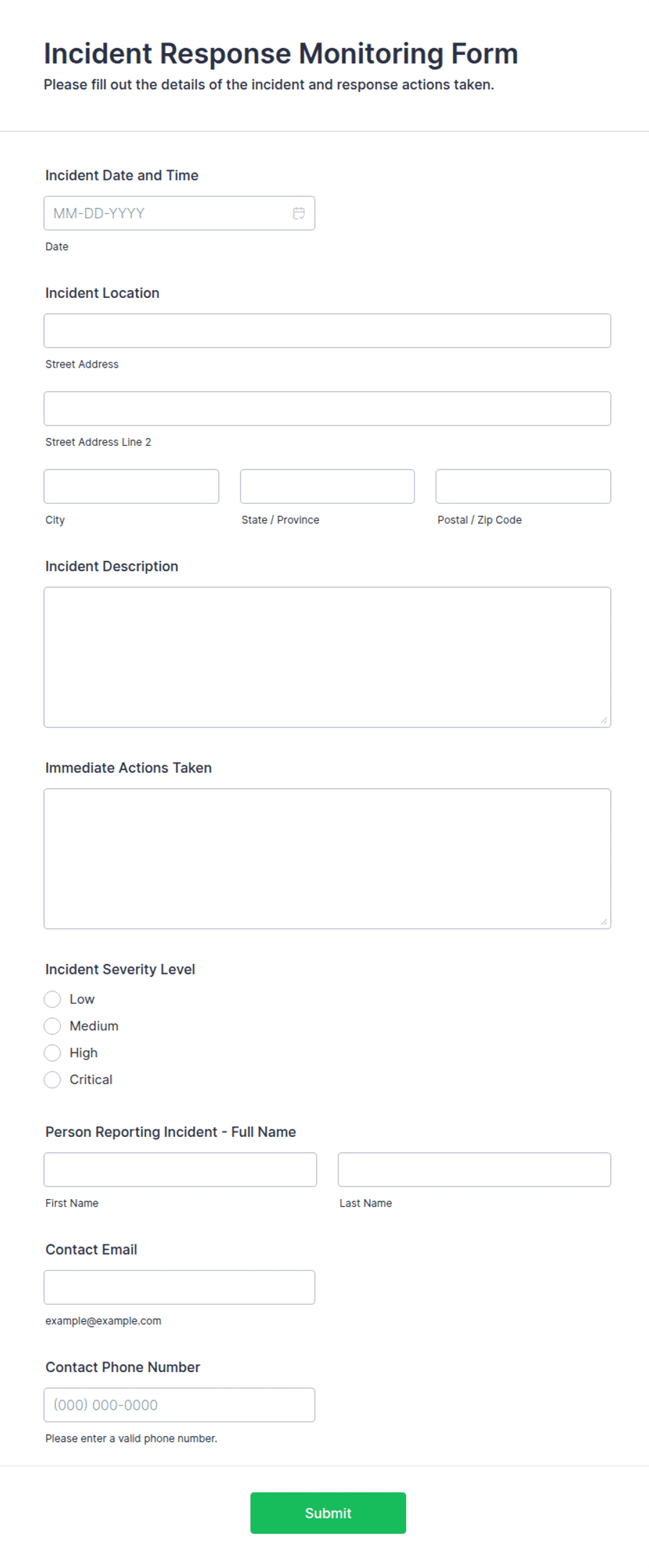 Incident Response Monitoring Form Template | Jotform