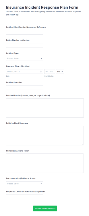 Incident Response Plan Checklist Form Template