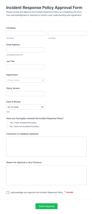 Incident Response Policy Approval Form Template