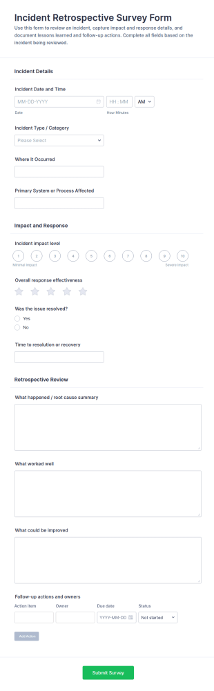 Incident Retrospective Survey Form Template