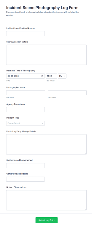 Incident Scene Photography Log Form Template