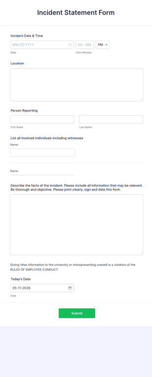 Incident Statement Form Template