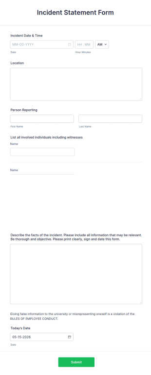 Incident Statement Form Template