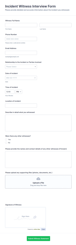 Incident Witness Interview Form Template
